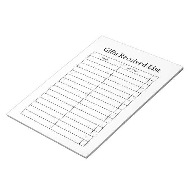 Bloc-note Suivi des Cadeaux Reçus (Incliné)
