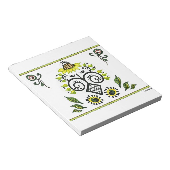 Bloc-note Sunflower Folk Motif par Alexandra Cook (Incliné)