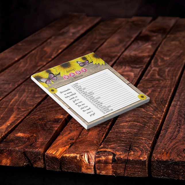 Bloc-note Sunflower rose Baby shower Word jeu (Créateur téléchargé)