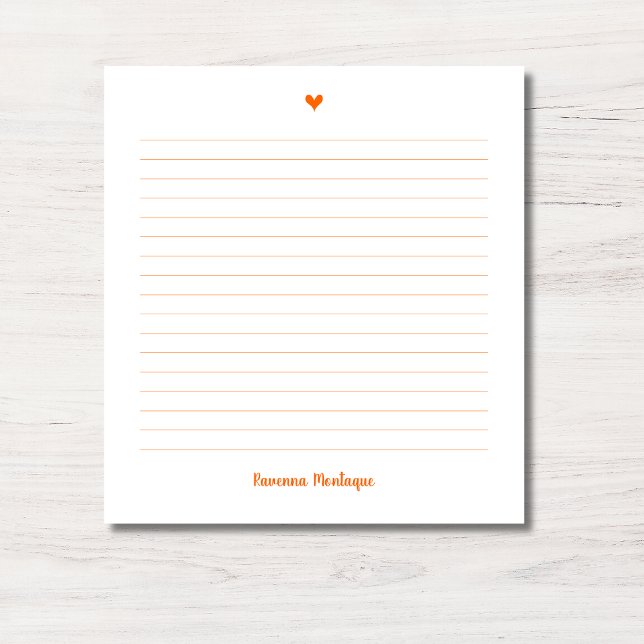 Bloc-note Sunset Orange Little Heart Handwritten Name Lined (Créateur téléchargé)