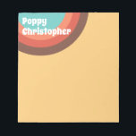 Bloc-note Super Moderne Courbes colorées rétro Personnalisée<br><div class="desc">Avec une pointe casquette à une rainure les années 70, ce design présente des courbes audacieuses et un type gras et gai. En utilisant une palette de jaune, d'orange pêche, de rouge clair, de marron et de turquoise, j'ai créé des cercles concentriques audacieux puis agrandi de sorte que l'arrière -...</div>