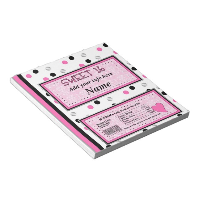 Bloc-note Sweet 16 Anniversaire Candy Bar Wrapper Party Fave (Incliné)
