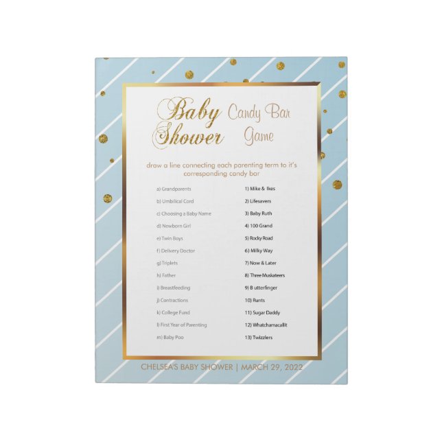 Bloc-note Sweet Baby Blue et Gold Confetti - Barre de bonbon (Tourné)