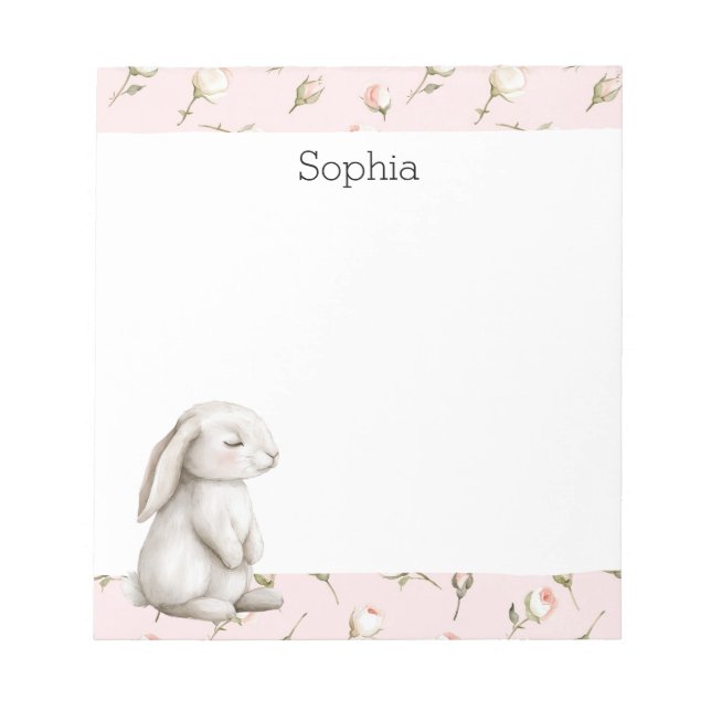 Bloc-note Sweet Bunny Rabbit Roses Pink Floral  (Devant)
