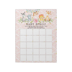 Bloc-note Sweet Safari Animaux Filles Baby shower Bingo Jeu