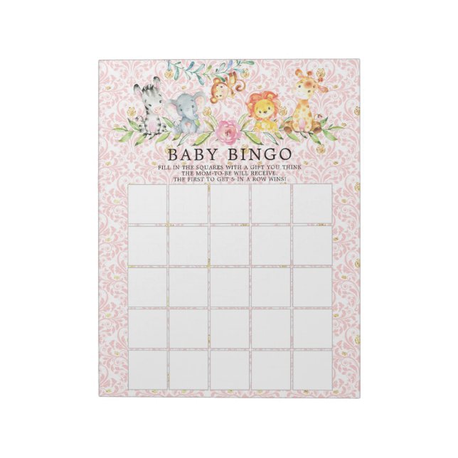 Bloc-note Sweet Safari Animaux Filles Baby shower Bingo Jeu (Tourné)