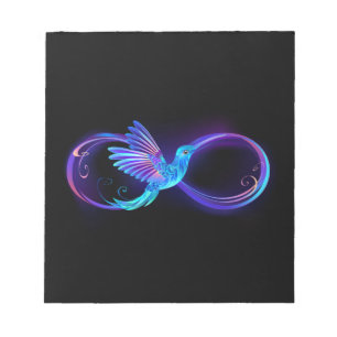 Bloc-note Symbole de l'infini néon avec colibri lumineux