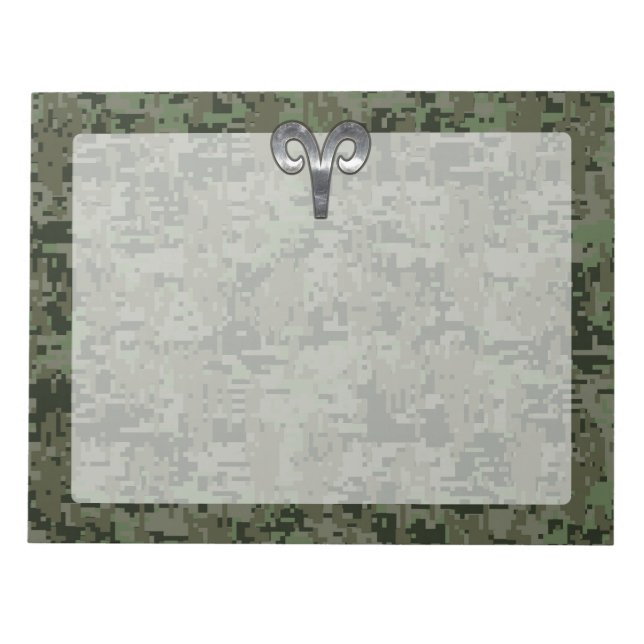 Bloc-note Symbole Zodiac Silver Aries Camo numérique vert (Devant)
