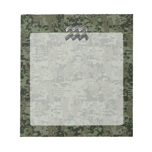 Bloc-note Symbole Zodiaque Aquarius sur camo numérique vert  (Devant)