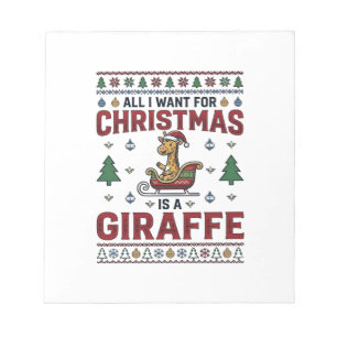 Bloc-note T-shirt de Noël drôle avec girafe et traîneau