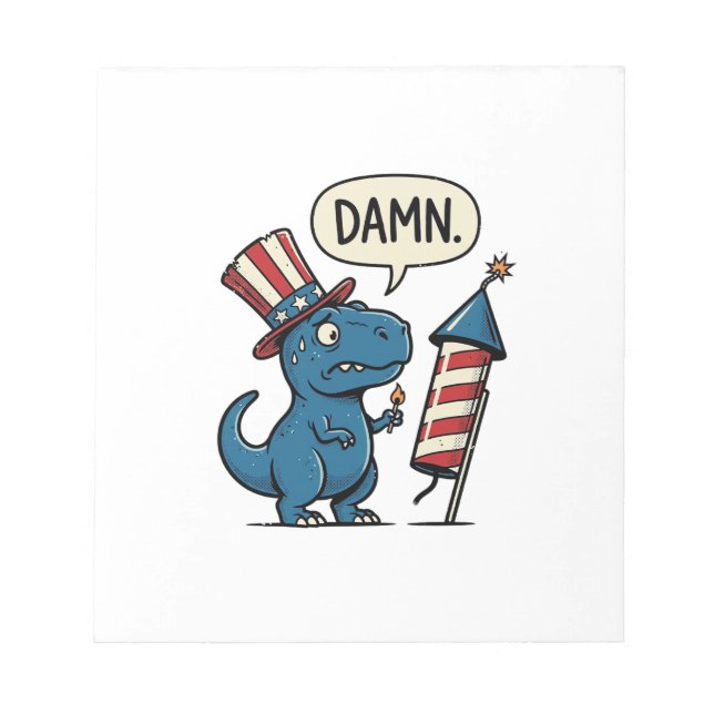 Bloc-note T-shirt drôle patriotique T-Rex feu d'artifice Des (Devant)