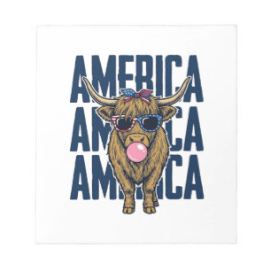 Bloc-note T-Shirt Vintage Amérique Vache Highland Patriotiqu