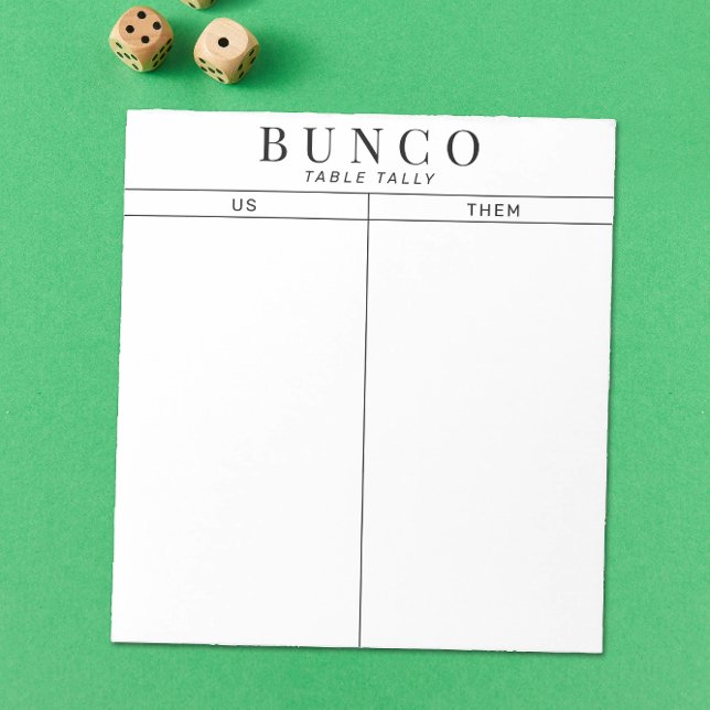 Bloc-note Table Bunco simple noir et blanc (simple white Bunco dice game table tally tear off sheet notepad)
