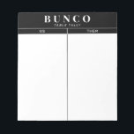 Bloc-note Table Bunco simple noir et blanc<br><div class="desc">Jetez une feuille sur chaque table pour la personne qui tient le compte de la partition et rationalisez votre jeu Bunco avec ceux-ci prêts à aller et facile à utiliser des feuilles de tallage arrachées avec deux colonnes vierges et des détails graphiques noir et blanc.</div>