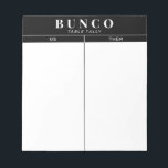 Bloc-note Table Bunco simple noir et blanc<br><div class="desc">Jetez une feuille sur chaque table pour la personne qui tient le compte de la partition et rationalisez votre jeu Bunco avec ceux-ci prêts à aller et facile à utiliser des feuilles de tallage arrachées avec deux colonnes vierges et des détails graphiques noir et blanc.</div>