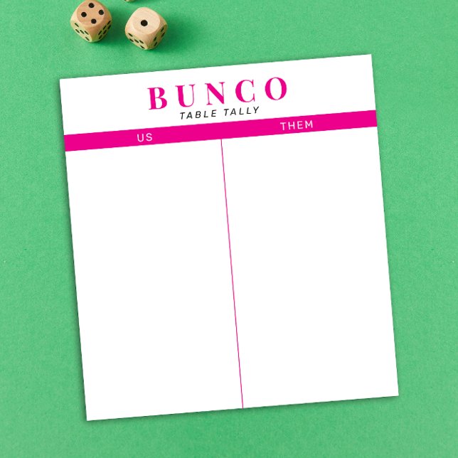 Bloc-note Table simple rose et blanc Bunco Tally (modern tear-off notepad Bunco score card with hot pink fuchsia graphic accents)