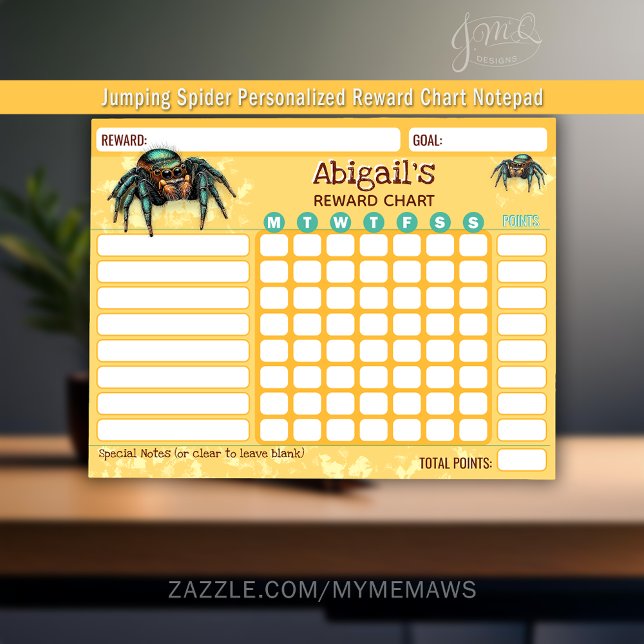 Bloc-note Tableau de Récompense Araignée Sautante Corvées Pe (This playful jumping spider reward chart notepad helps kids stay motivated and on task.)