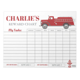 Bloc-note Tableau de récompense de camion de pompiers Nom et