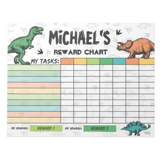Bloc-note Tableau de récompense de dinosaure Nom et tâches p (Devant)