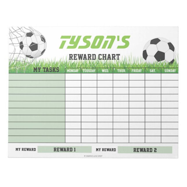 Bloc-note Tableau de récompense de football personnalisé ave (Devant)