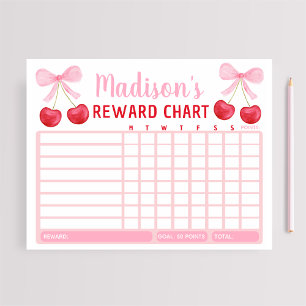 Bloc-note Tableau de récompense Fille au nœud cerise rose Ta