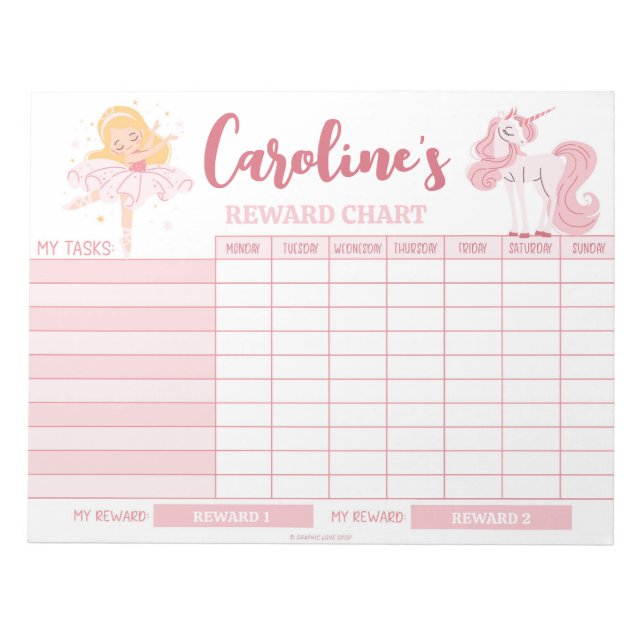 Bloc-note Tableau de récompenses Princesse Rose Nom personna (Devant)