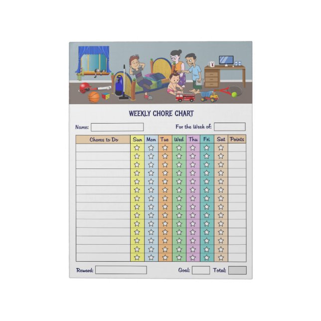 Bloc-note Tableau de tâches hebdomadaires pour enfants (Tourné)