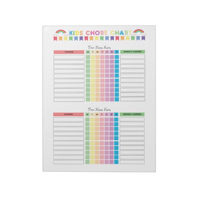 Bloc-note Tableau de tâches personnalisé pour 2 enfants (Tourné)