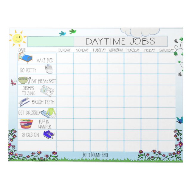 Bloc-note Tableau de tâches quotidiennes pour enfants Bloc-n (Devant)