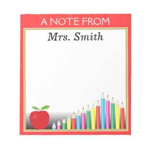 Bloc-note Tableau et crayons colorés une note de professeur