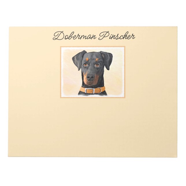 Bloc-note Tableau original d'un Doberman Pinscher aux oreill (Devant)