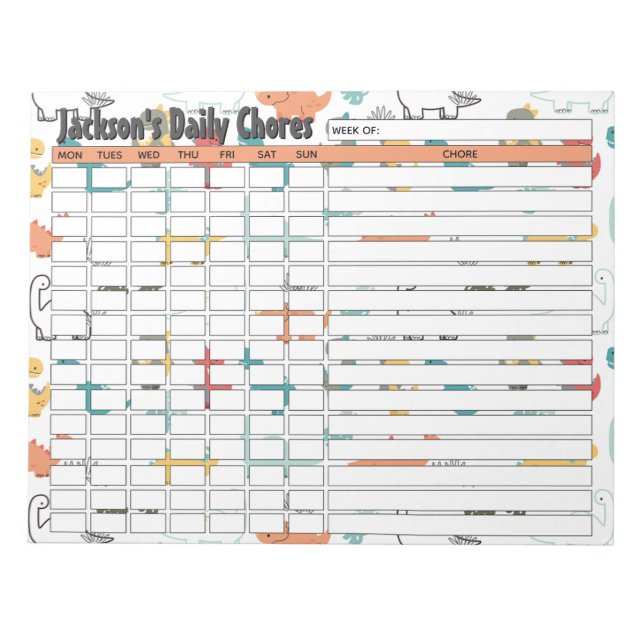 Bloc-note Tableau quotidien des corvées de dinosaures person (Devant)