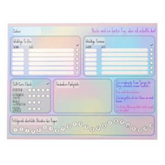 Bloc-note Tagesplan für Fokus und Selbstfürsorge (deutsch)