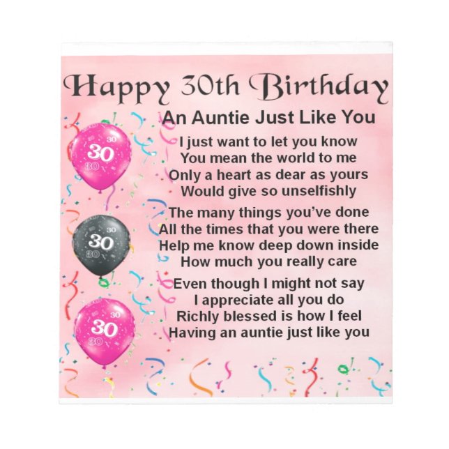 Bloc-note Tante Poème 30e anniversaire (Devant)