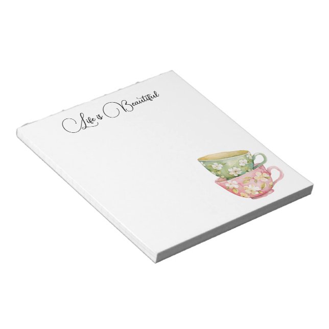 Bloc-note Tasses florales vert menthe rose (Incliné)
