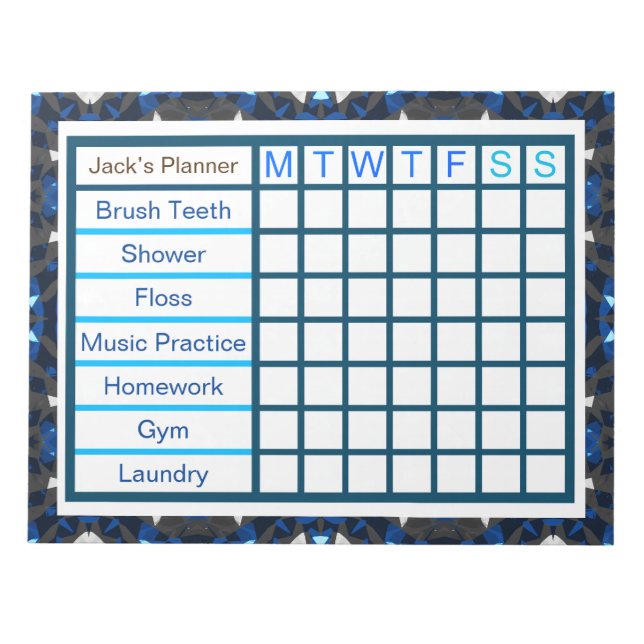 Bloc-note TDAH ADD Boy’s Men’s Weekly Checklist Planner (Devant)