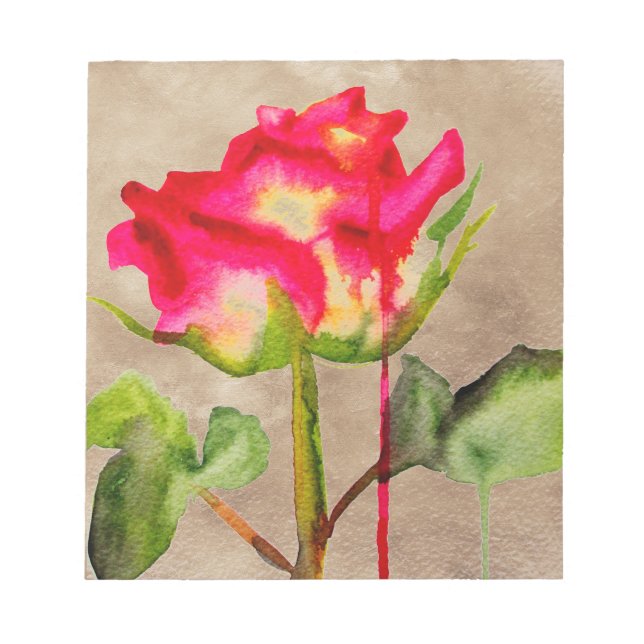 Bloc-note Tea hybride Rose aquarelle moderne fleurie art (Devant)