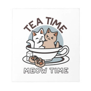 Bloc-note Tea Time Meow Time - Cute Cat and Tea Design
