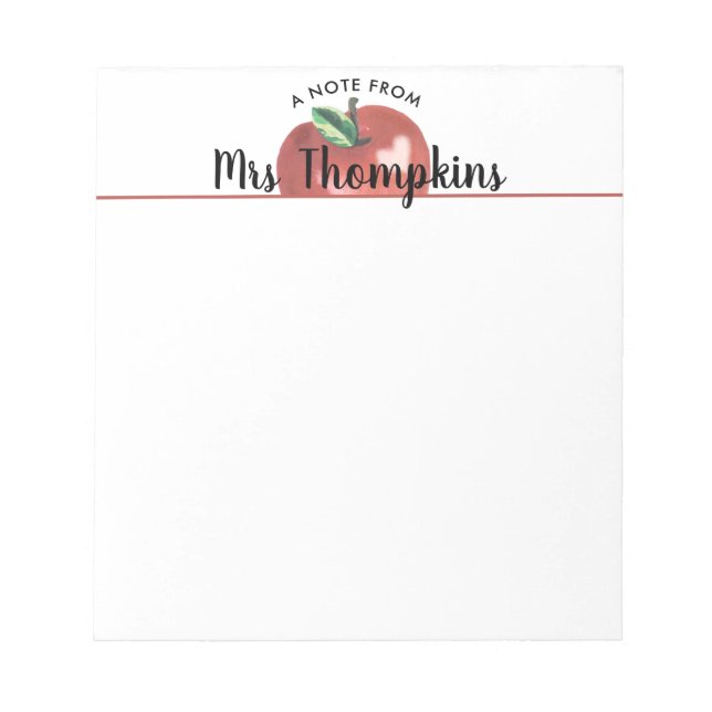 Bloc-note Teacher Apple Heart Red Script Name Notepad (Devant)