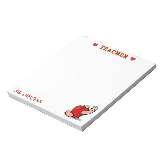 Bloc-note Teacher Appréciation Worm in Apple Ajouter un nom (Tourné)