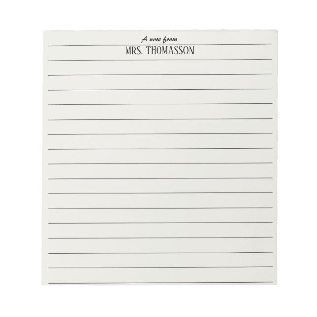 Bloc-note Teacher Notepad lined paper with "a note from"  (Devant)