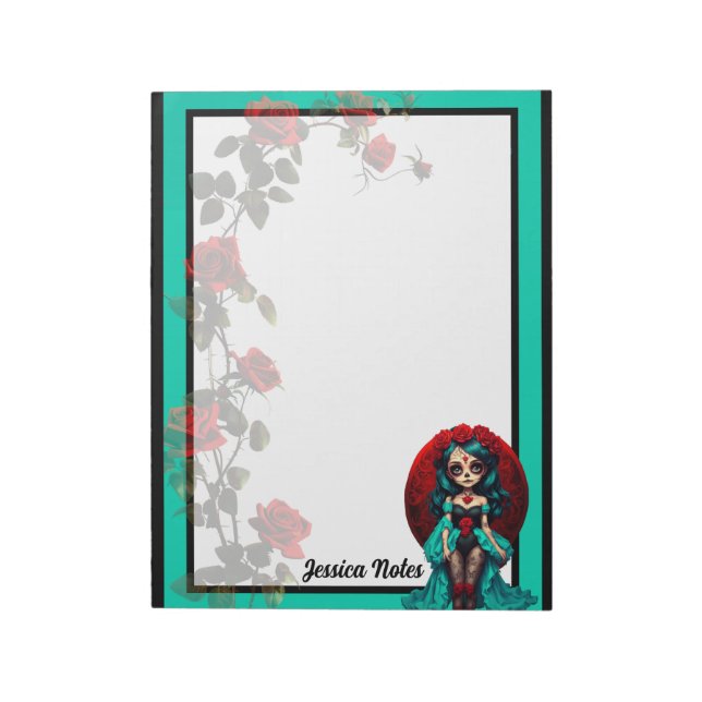 Bloc-note Teal and Red Roses Sugar Skulls (Tourné)