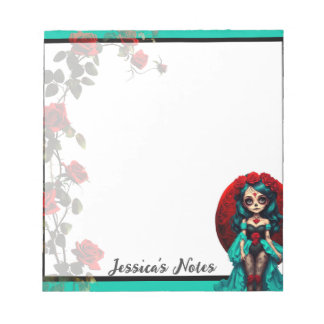 Bloc-note Teal and Red Roses Sugar Skulls