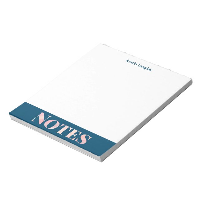 Bloc-note Teal Blue and Blush Notes Personalized Notepad (Tourné)