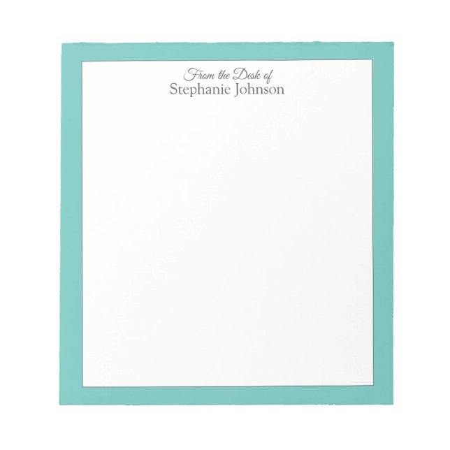 Bloc-note Teal Green Monogram From the Desk of Template (Devant)