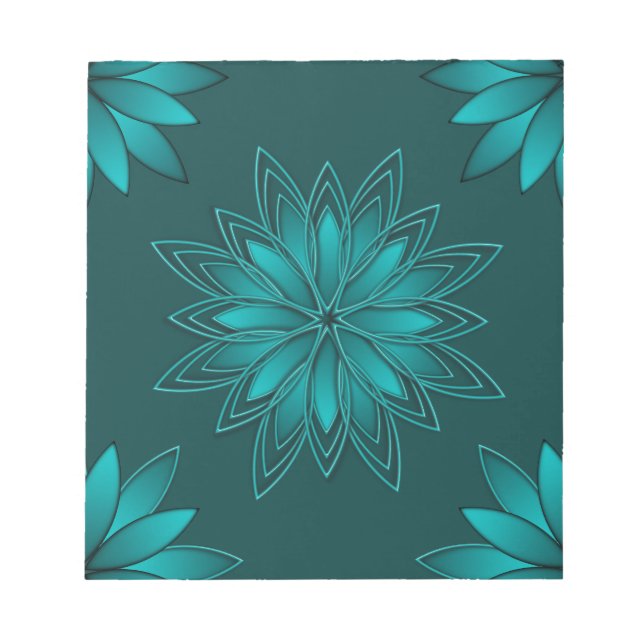 Bloc-note Teal Leaf Mandala Design on Dark Cyan (Devant)
