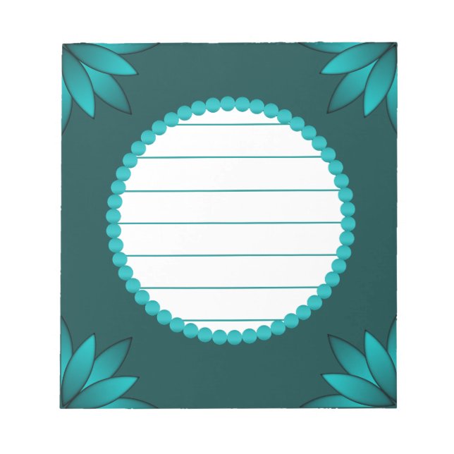 Bloc-note Teal Leaf Mandala Design on Dark Cyan (Devant)