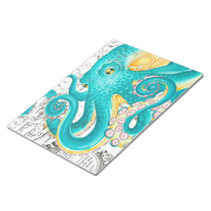 Bloc-note Teal Octopus Nautical Map Watercolor
