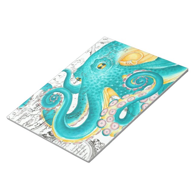 Bloc-note Teal Octopus Nautical Map Watercolor (Incliné)