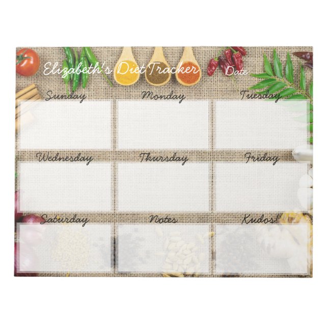 Bloc-note Tear Away Diet Food Tracker Weekly Planner (Devant)